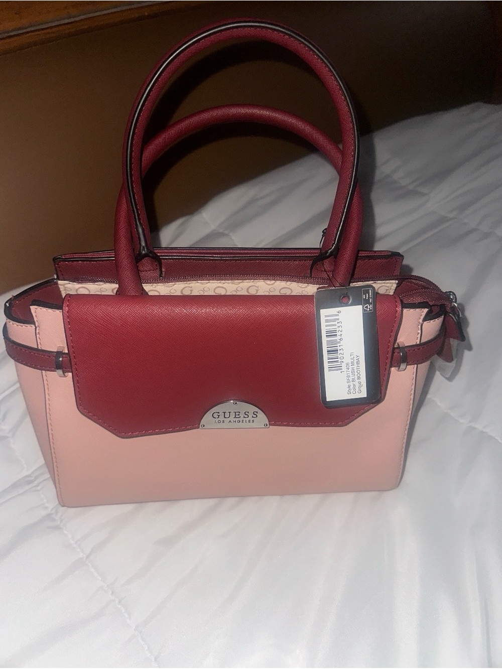 GUESS Pink and Burgundy Two-Tone Satchel